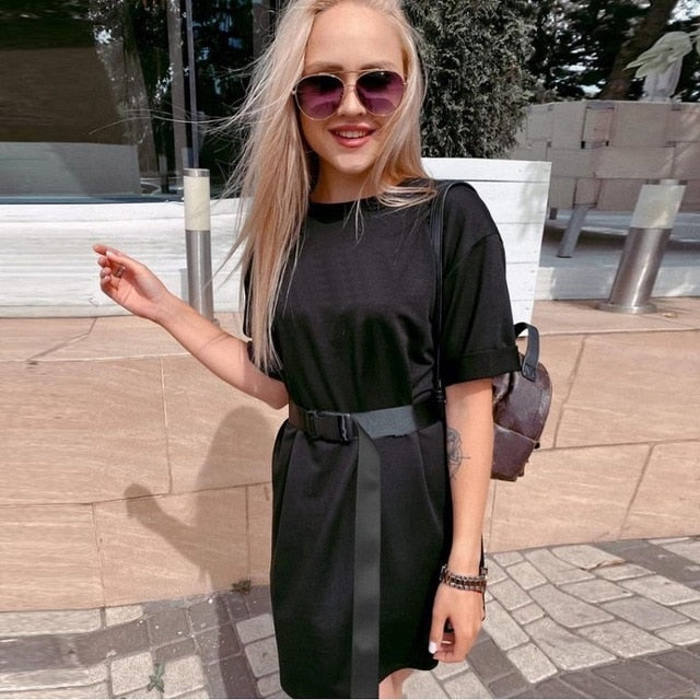 Casual Solid Women's Dress With Belt