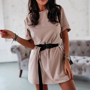 Casual Solid Women's Dress With Belt