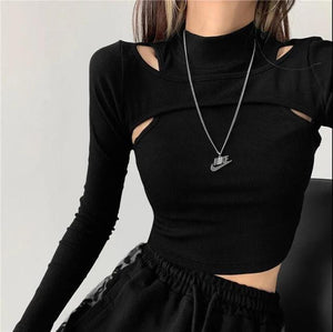 Hollow Knitted Crop Top New Fitness Long Sleeve