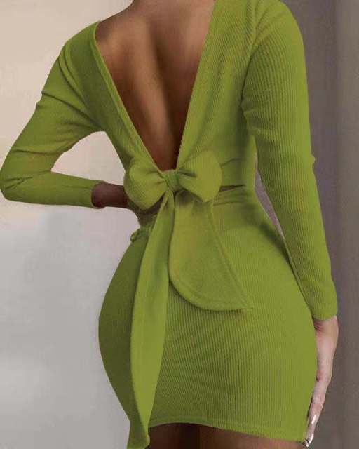 Women's Sexy Open Back Knotted Tight Mini Dress